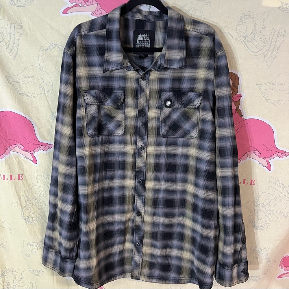 Metal Mulisha Black and Gray Plaid Shirt - Picture 2 of 6